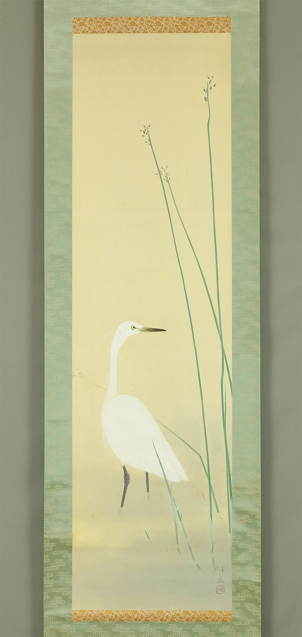 大島祥丘 Oshima Shokyu (1907-1996) Japanese art kakejiku kakemono wall hanging scroll / White Heron Egret on Waterfront with Box RA373 - Image 3