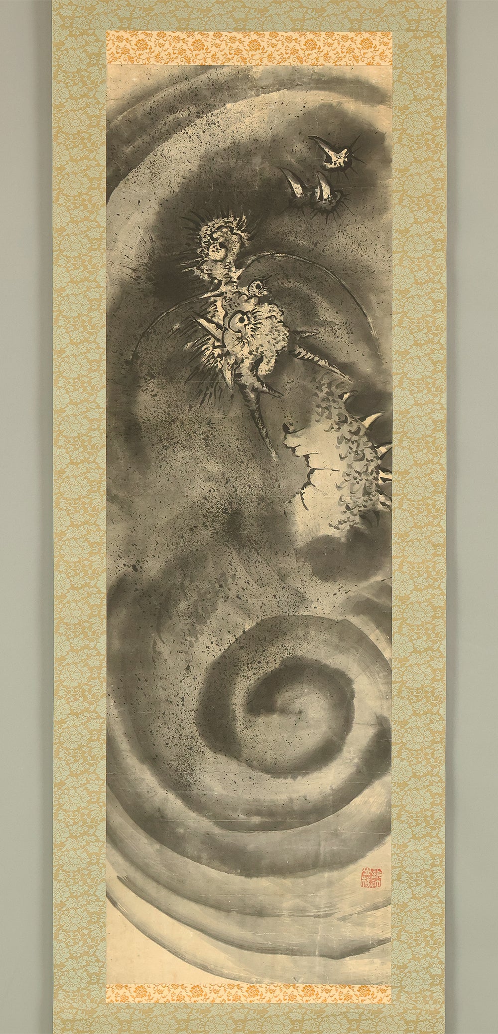 龍社山樵 Ryusha sansho Japanese art paired kakejiku kakemono wall hanging scrolls / Suiboku Ink Double Dragon with Box RE305 - Image 2