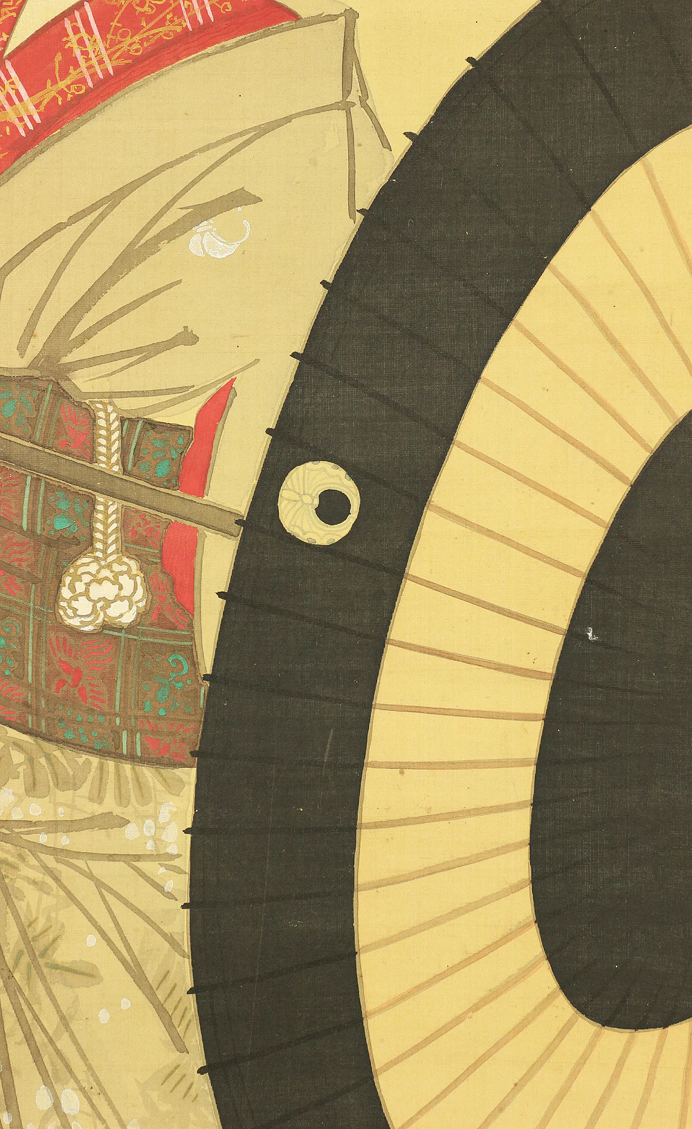 龍山應索 Ryuzan Osaku Age: 1850-1899 Japanese antique art kakejiku kakemono hanging scroll / Ukiyo-e Bijin Beauty holding Umbrella with Box W751 - Image 10