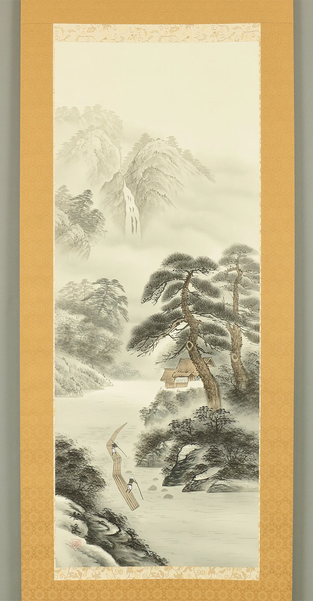 斎藤雲渓 SAITO UNKEI Japanese art kakejiku kakemono wall hanging scroll / Rafting suiboku landscape sansui with Box W867 - Image 3
