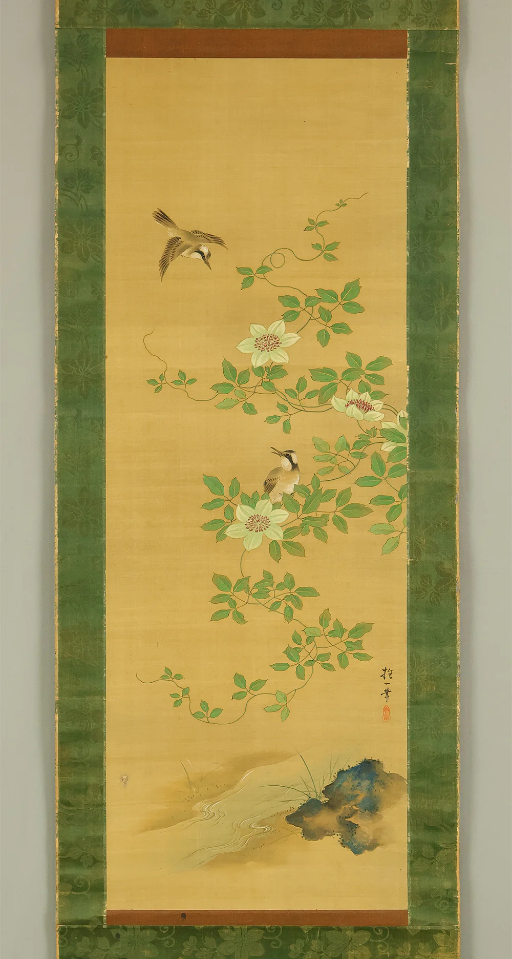 酒井抱一 Sakai Hoitsu (1761-1828) Japanese art kakejiku kakemono wall hanging scroll / Cretimus and Two Little Birds RE140