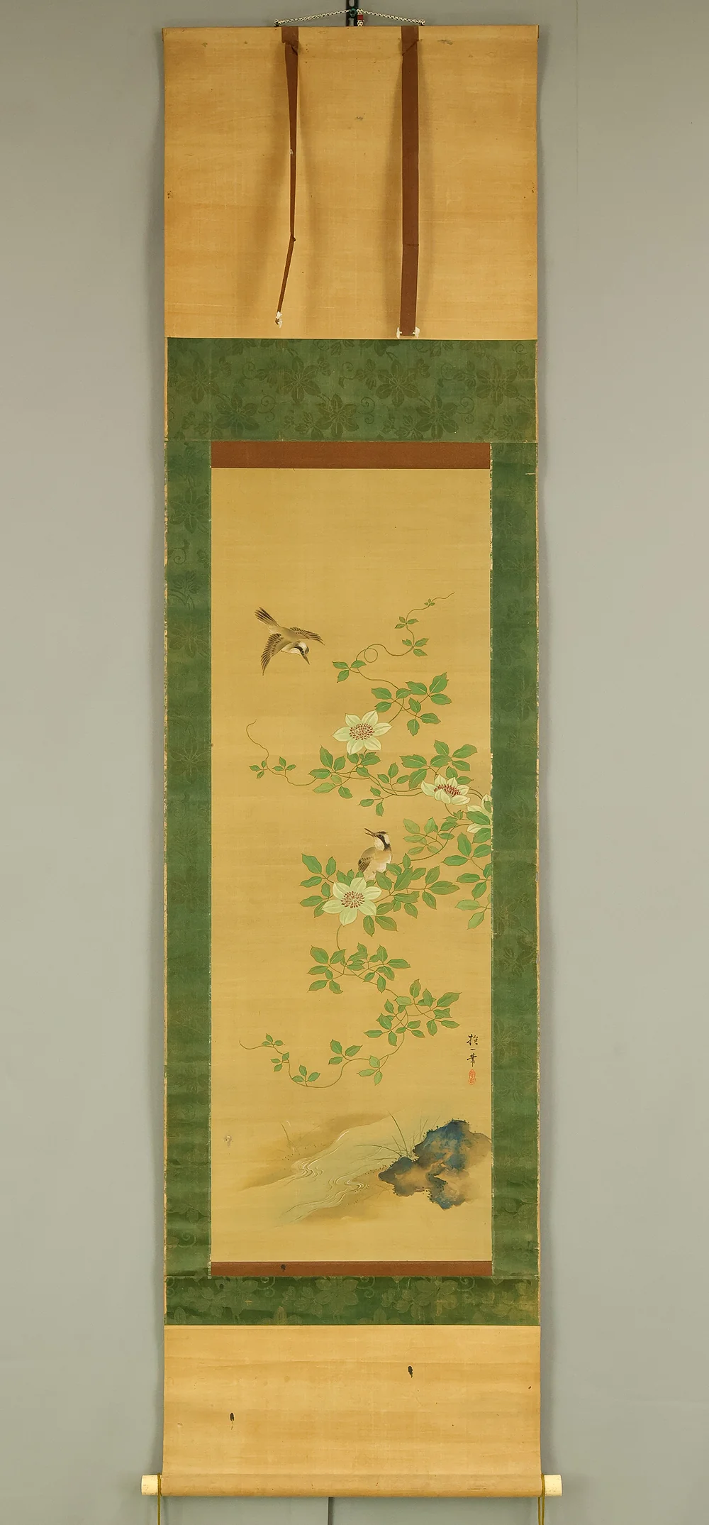 酒井抱一 Sakai Hoitsu (1761-1828) Japanese art kakejiku kakemono wall hanging scroll / Cretimus and Two Little Birds RE140 - Image 2