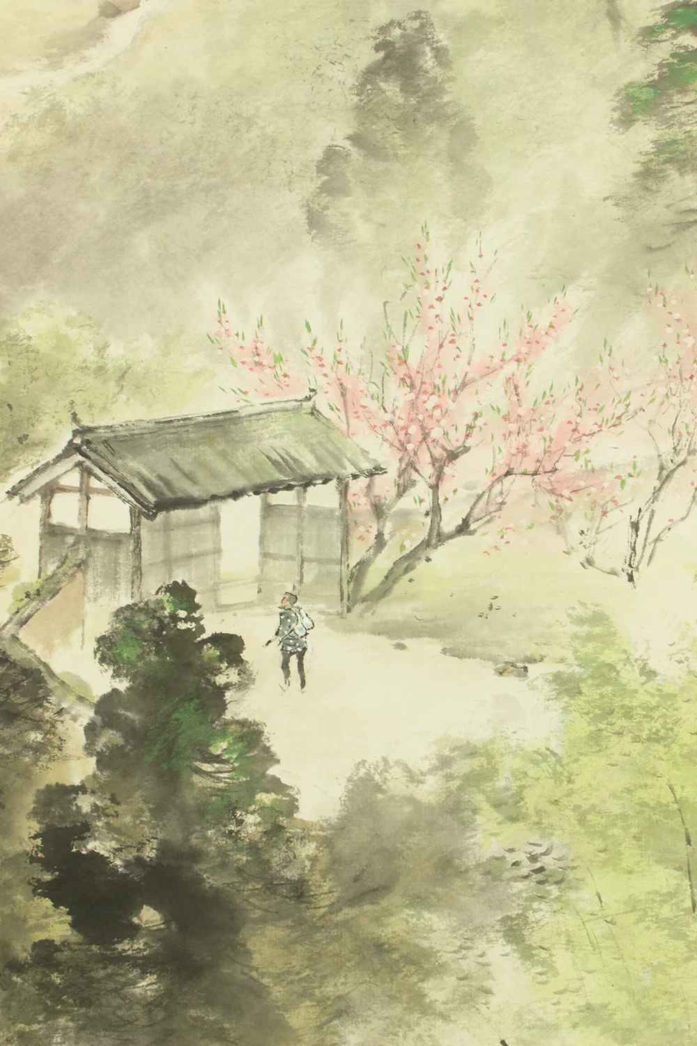 佐藤古岫 Sato Koshu Japanese art kakejiku kakemono wall hanging scroll / Spring Landscape Old House in Mountains with Original Box (Tomobako) RD612 - Image 10