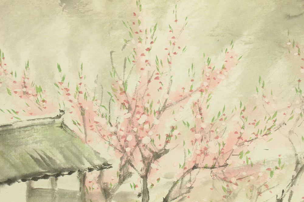 佐藤古岫 Sato Koshu Japanese art kakejiku kakemono wall hanging scroll / Spring Landscape Old House in Mountains with Original Box (Tomobako) RD612 - Image 11