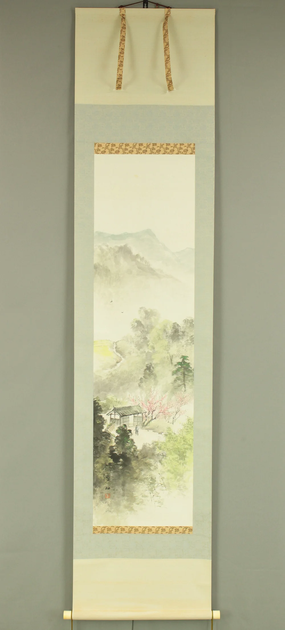 佐藤古岫 Sato Koshu Japanese art kakejiku kakemono wall hanging scroll / Spring Landscape Old House in Mountains with Original Box (Tomobako) RD612 - Image 2