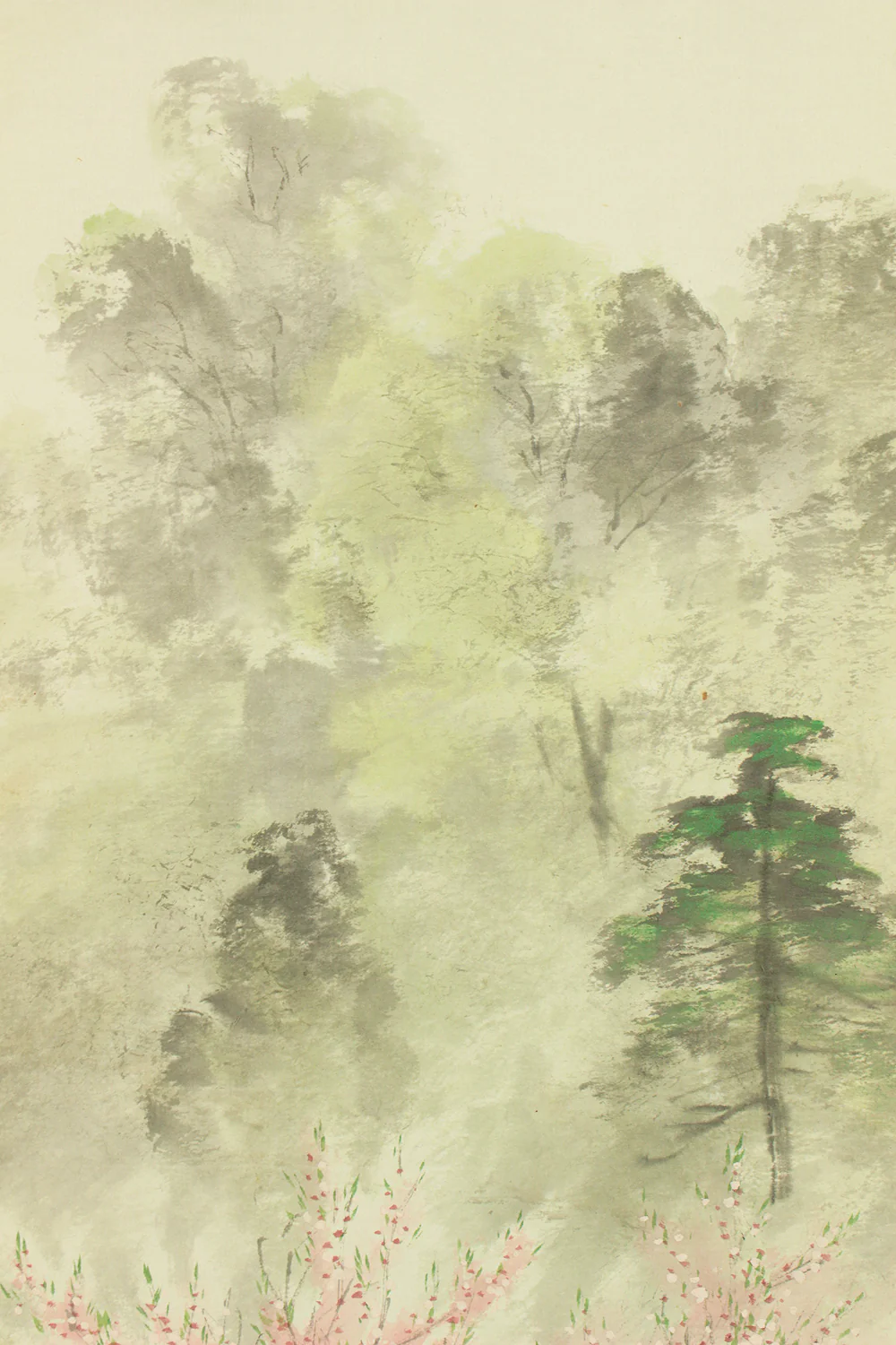 佐藤古岫 Sato Koshu Japanese art kakejiku kakemono wall hanging scroll / Spring Landscape Old House in Mountains with Original Box (Tomobako) RD612 - Image 9