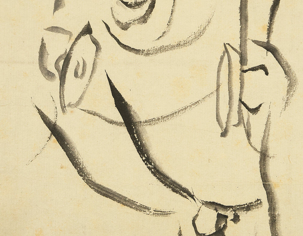 仙厓義梵 Sengai Gibon (1750-1837) Japanese antique art kakejiku kakemono wall hanging scroll / Calligraphy - Man Holding Umbrella and Dog with Box RE491 - Image 11