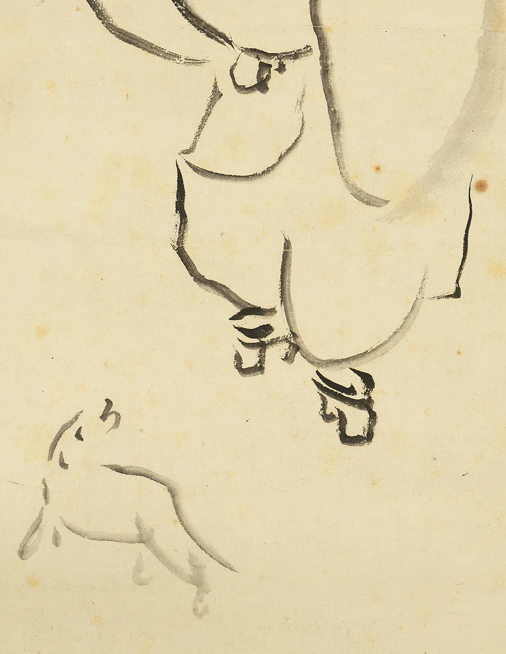 仙厓義梵 Sengai Gibon (1750-1837) Japanese antique art kakejiku kakemono wall hanging scroll / Calligraphy - Man Holding Umbrella and Dog with Box RE491 - Image 12