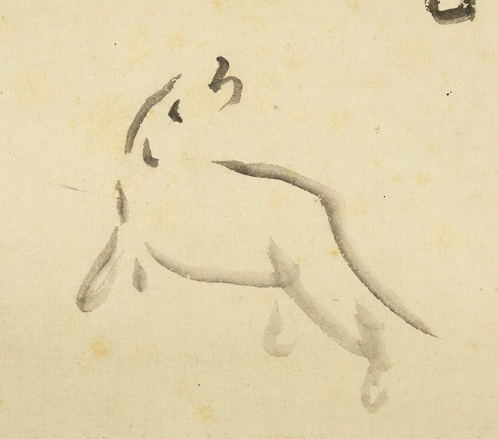 仙厓義梵 Sengai Gibon (1750-1837) Japanese antique art kakejiku kakemono wall hanging scroll / Calligraphy - Man Holding Umbrella and Dog with Box RE491 - Image 14