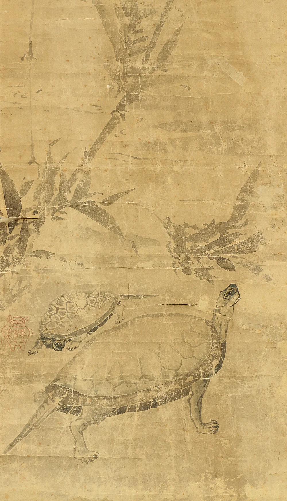 雪村周継 Sesson Shukei (b1504) Japanese art kakejiku kakemono wall hanging scrolls / Tortoise and Bamboo with Black Persimmon Box RB424 - Image 5