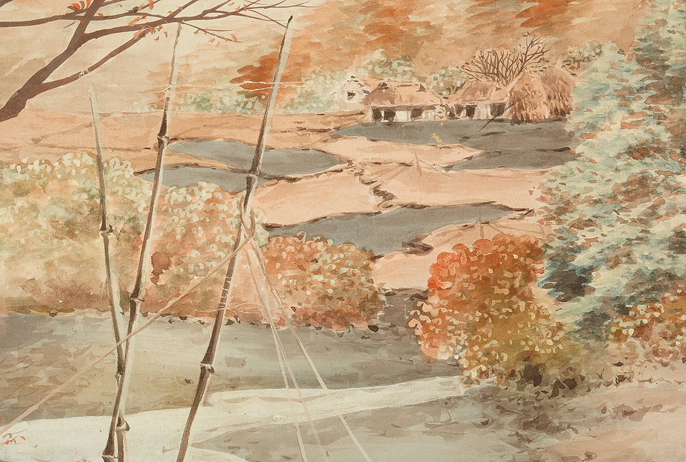 司馬江漢 Shiba Kokan (1747-1818) Japanese antique art kakejiku kakemono wall hanging scroll / Autumn Village Scenery by Stream with Appraised Double Box RE204 - Image 11