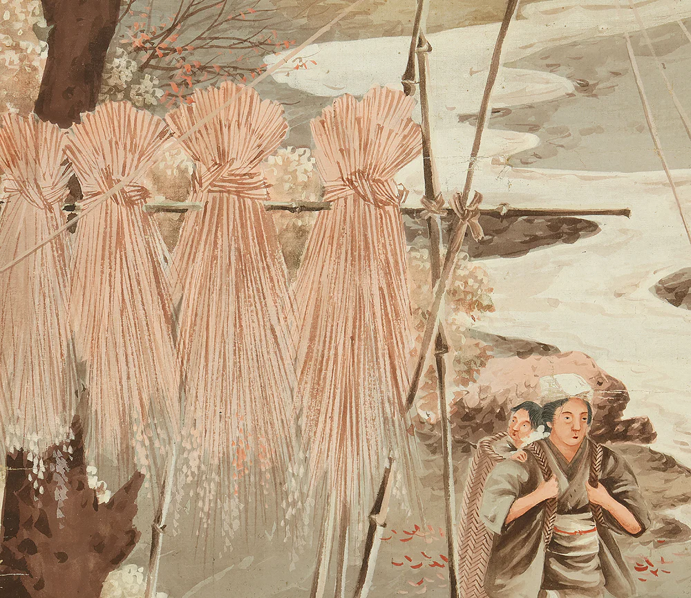 司馬江漢 Shiba Kokan (1747-1818) Japanese antique art kakejiku kakemono wall hanging scroll / Autumn Village Scenery by Stream with Appraised Double Box RE204 - Image 16