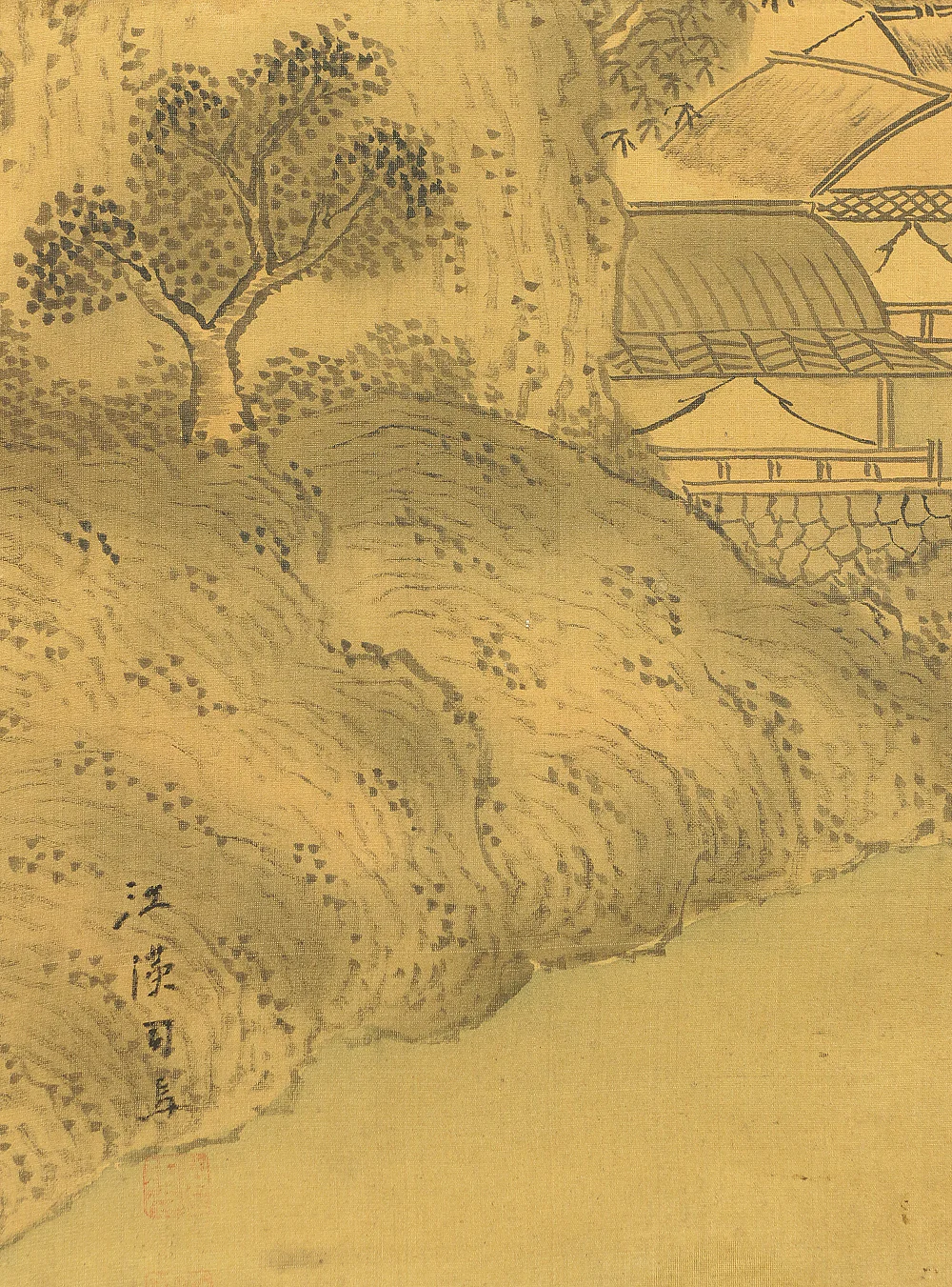司馬江漢 Shiba Kokan (1747-1818) Japanese antique art kakejiku kakemono wall hanging scroll / Suiboku Ink Landscape Sansui with Box A629 - Image 9