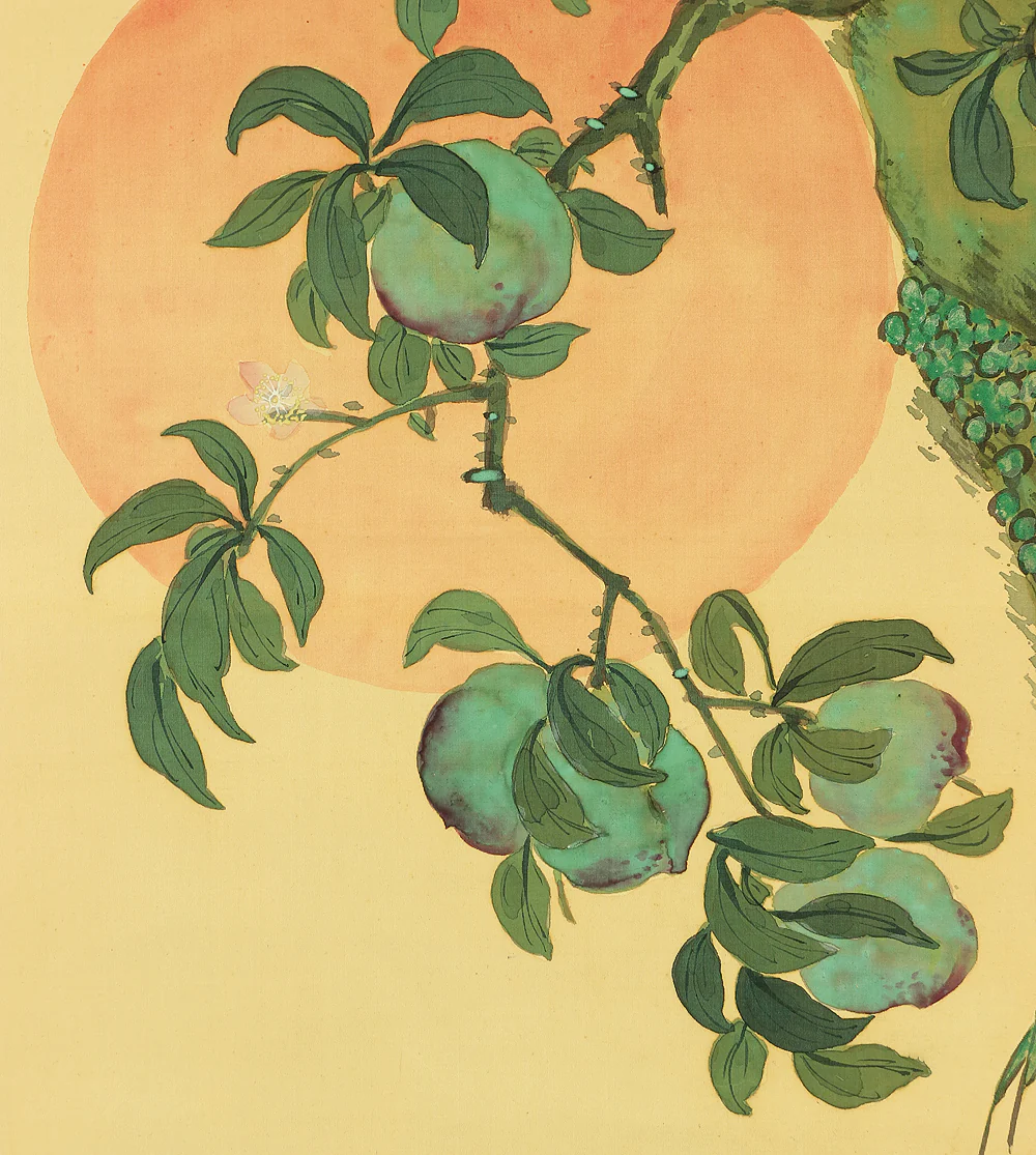 新堀華塘 Shinbori Kato Japanese art kakejiku kakemono wall hanging scroll / Crane on Water, Rising Sun, and Peach Tree with Box RA591 - Image 7