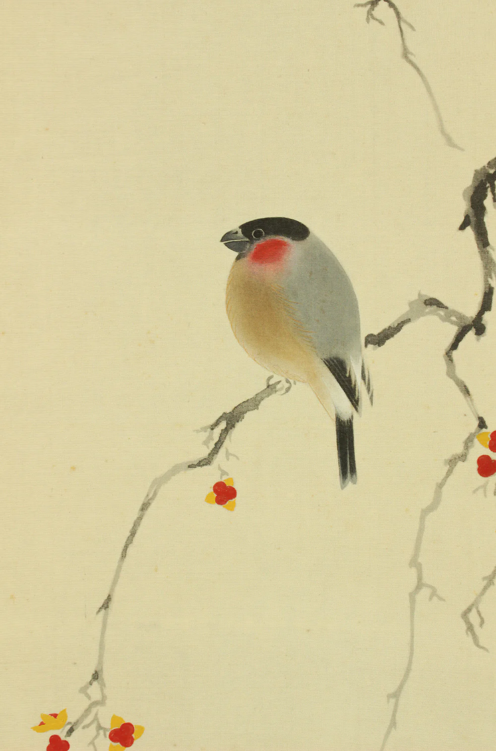 真道黎明 Shindo Reimei (1897-1978) Japanese art kakejiku kakemono wall hanging scroll / Bullfinch Perching on Plum Tree and Pheasant's-eye with Box RD114 - Image 6