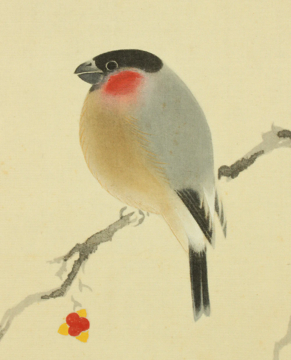 真道黎明 Shindo Reimei (1897-1978) Japanese art kakejiku kakemono wall hanging scroll / Bullfinch Perching on Plum Tree and Pheasant's-eye with Box RD114 - Image 7