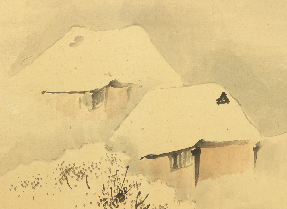 塩川文麟 Shiokawa Bunrin (1808-1877) Byobu Folding Screen Room divider 2 panels / 1862 (壬戌) 'Rainy and Snow Winter Landscape Sansui' Two Panels Folding Screens Room Dividers VA250 - Image 20