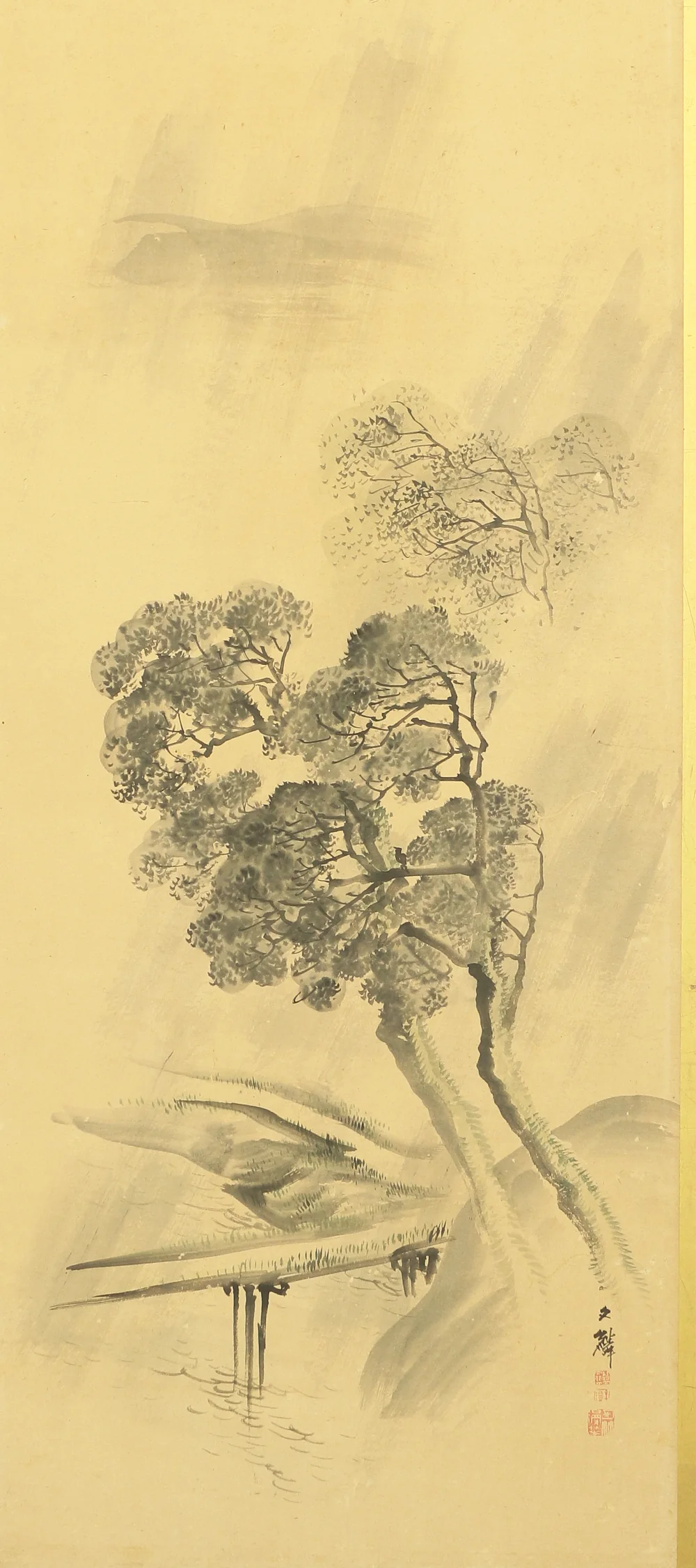 塩川文麟 Shiokawa Bunrin (1808-1877) Byobu Folding Screen Room divider 2 panels / 1862 (壬戌) 'Rainy and Snow Winter Landscape Sansui' Two Panels Folding Screens Room Dividers VA250 - Image 4