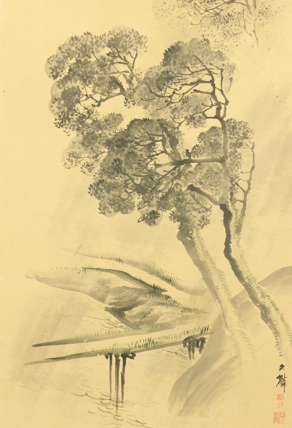 塩川文麟 Shiokawa Bunrin (1808-1877) Byobu Folding Screen Room divider 2 panels / 1862 (壬戌) 'Rainy and Snow Winter Landscape Sansui' Two Panels Folding Screens Room Dividers VA250 - Image 7