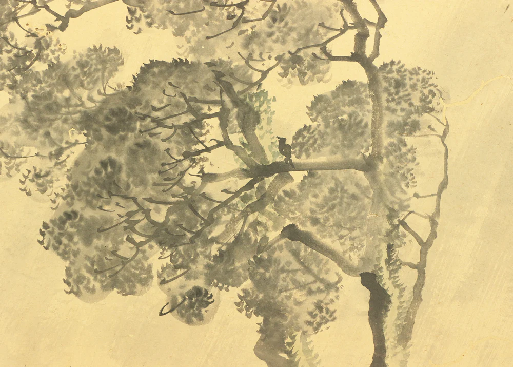 塩川文麟 Shiokawa Bunrin (1808-1877) Byobu Folding Screen Room divider 2 panels / 1862 (壬戌) 'Rainy and Snow Winter Landscape Sansui' Two Panels Folding Screens Room Dividers VA250 - Image 9