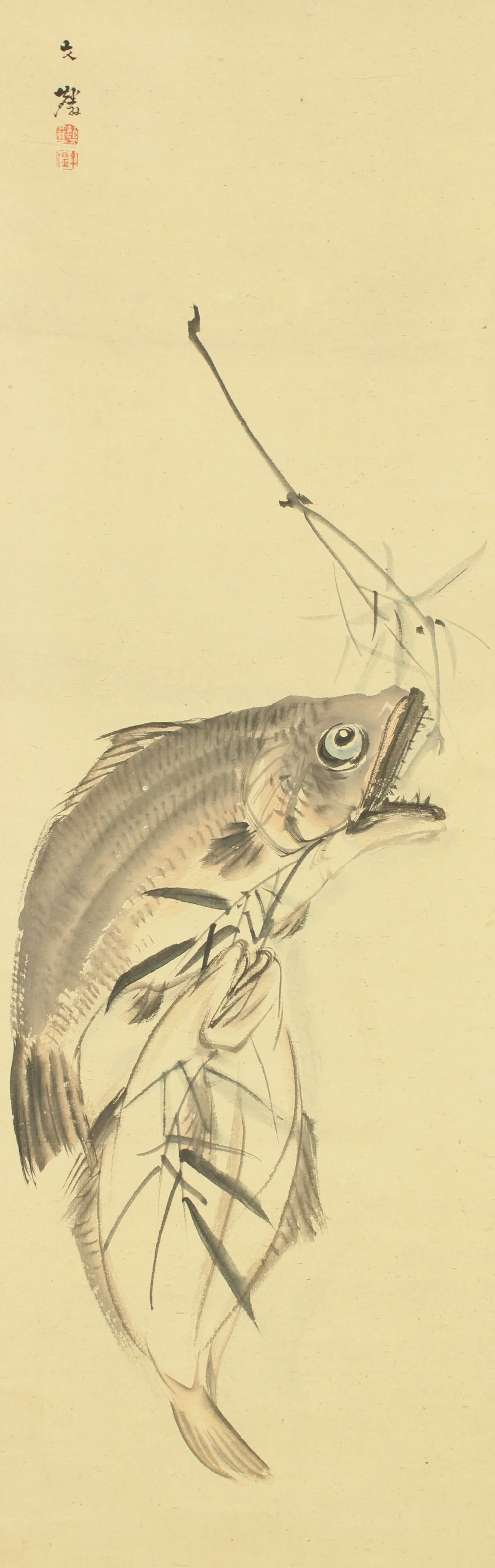塩川文麟 Shiokawa Bunrin (1808-1877) Japanese antique art kakejiku kakemono wall hanging scroll / Delicious Fish Fishing Results with Box RC785 - Image 5