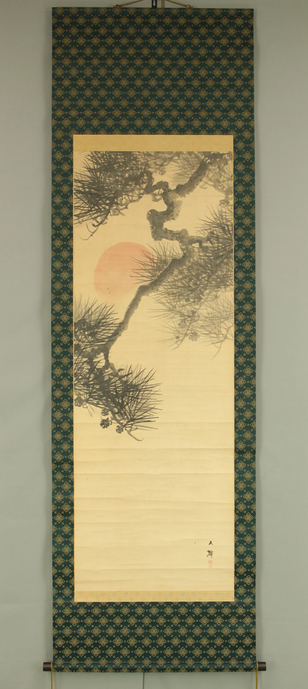 塩川文麟 Shiokawa Bunrin (1808-1877) Japanese antique art kakejiku kakemono wall hanging scroll / Rising Sun and Pine Tree RD489 - Image 2