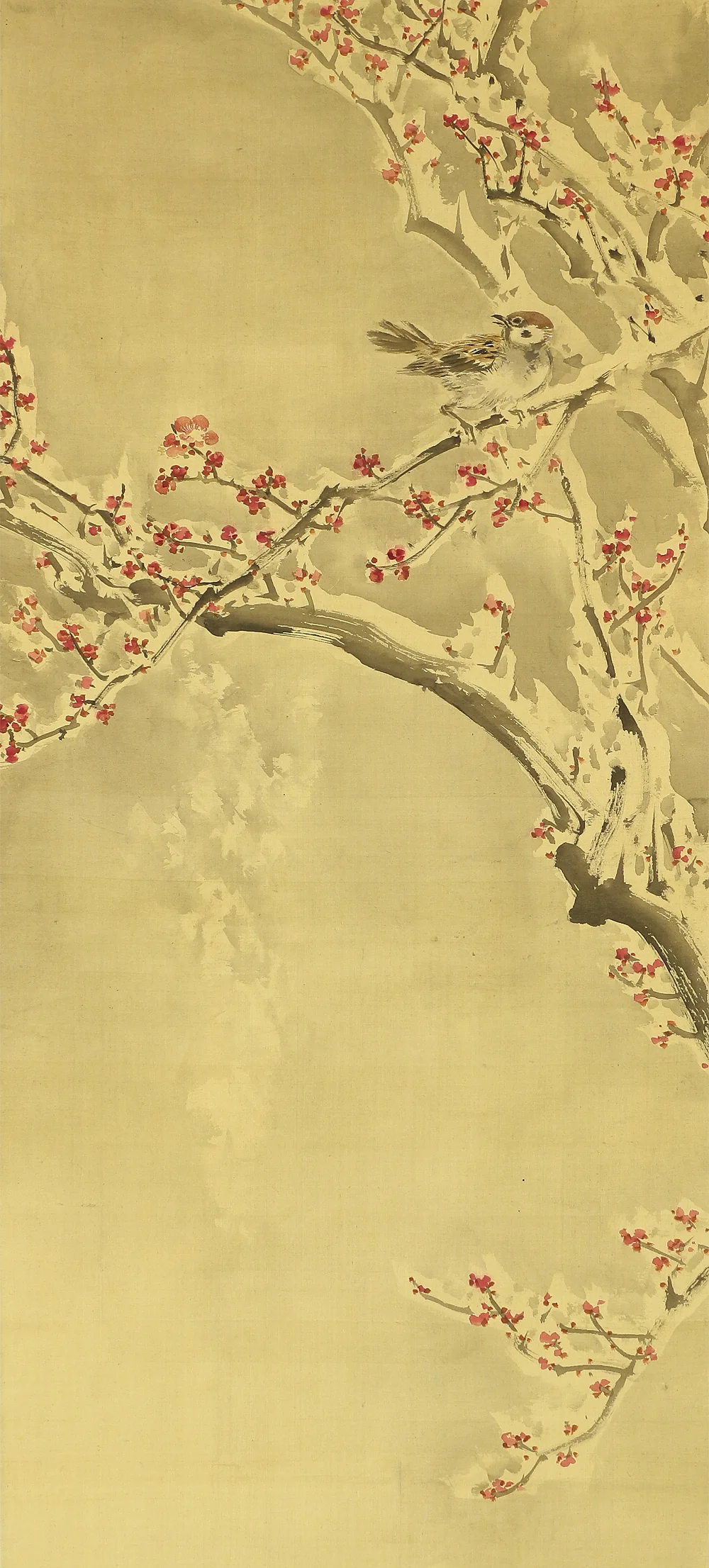 塩川文麟 Shiokawa Bunrin (1808-1877) Japanese antique art kakejiku kakemono wall hanging scroll / Sparrow and Red Plum in Snow with Box RA438 - Image 5