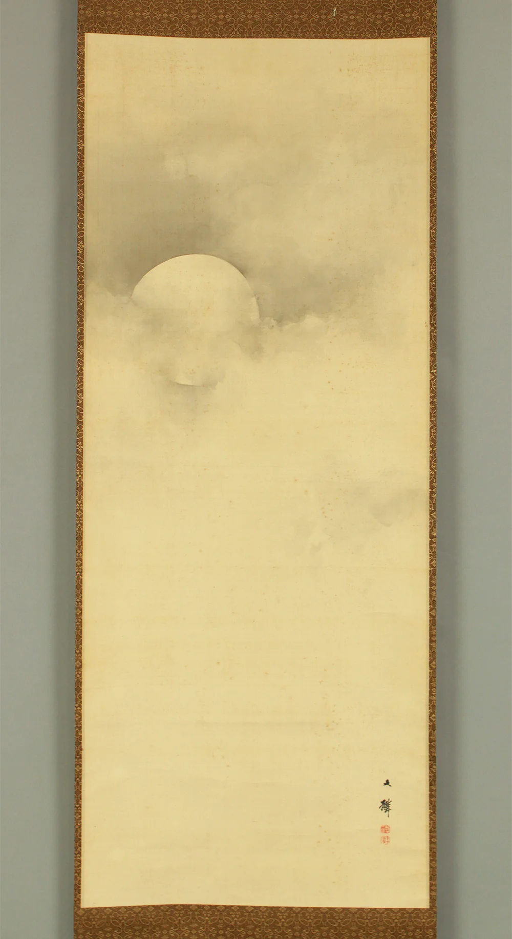 塩川文麟 Shiokawa Bunrin (1808-1877) Japanese antique art kakejiku kakemono wall hanging scroll / Moon Peeking From Behind Clouds with Box RC839