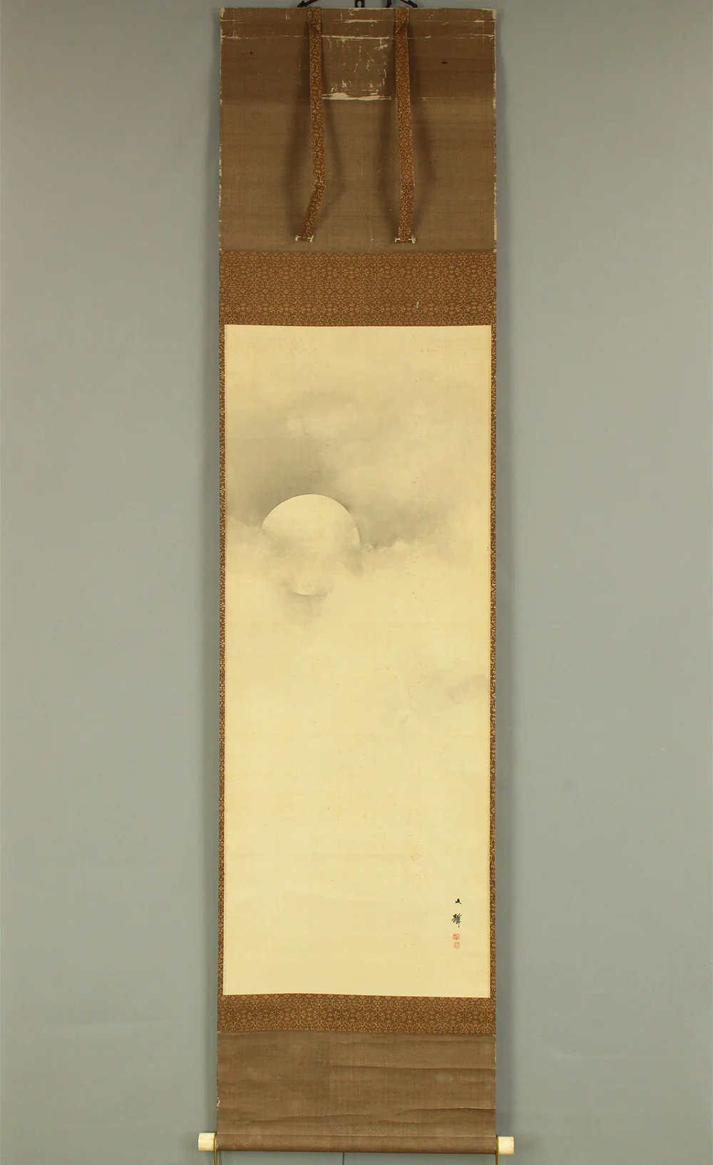 塩川文麟 Shiokawa Bunrin (1808-1877) Japanese antique art kakejiku kakemono wall hanging scroll / Moon Peeking From Behind Clouds with Box RC839 - Image 2