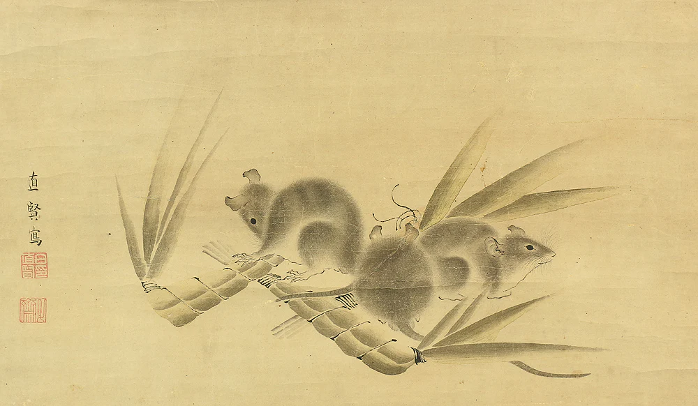 白井直賢 Shirai Naokata Japanese art kakejiku kakemono wall hanging scroll / Mouses and Chimaki with Box RB663 - Image 7