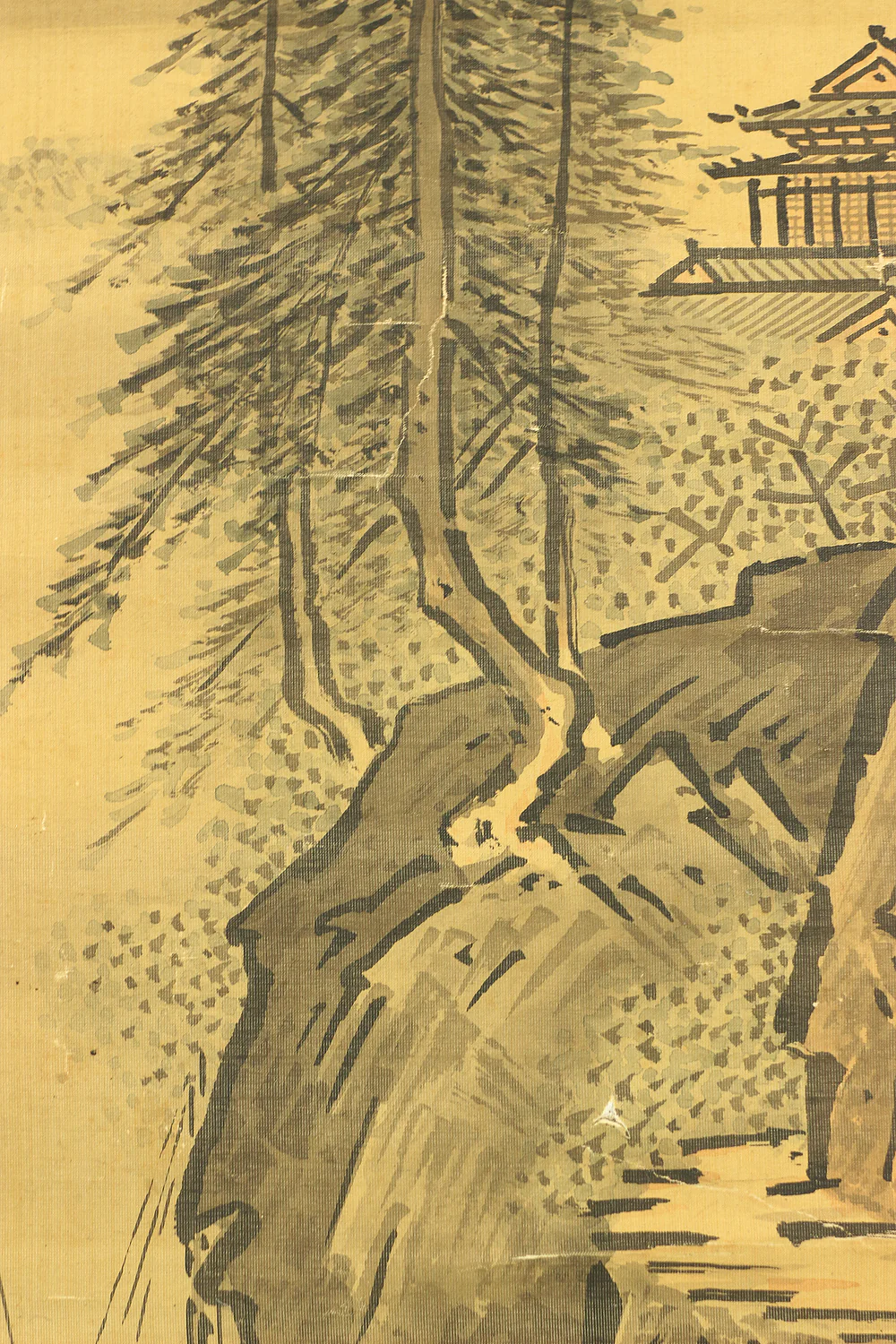 秋月等観 Shugetsu Tokan (active around 1490) Japanese antique art paired kakejiku kakemono wall hanging scrolls / Broken Ink Landscape (Haboku Suiboku Ink Sansui) River Boat Wise Man RB966 - Image 12