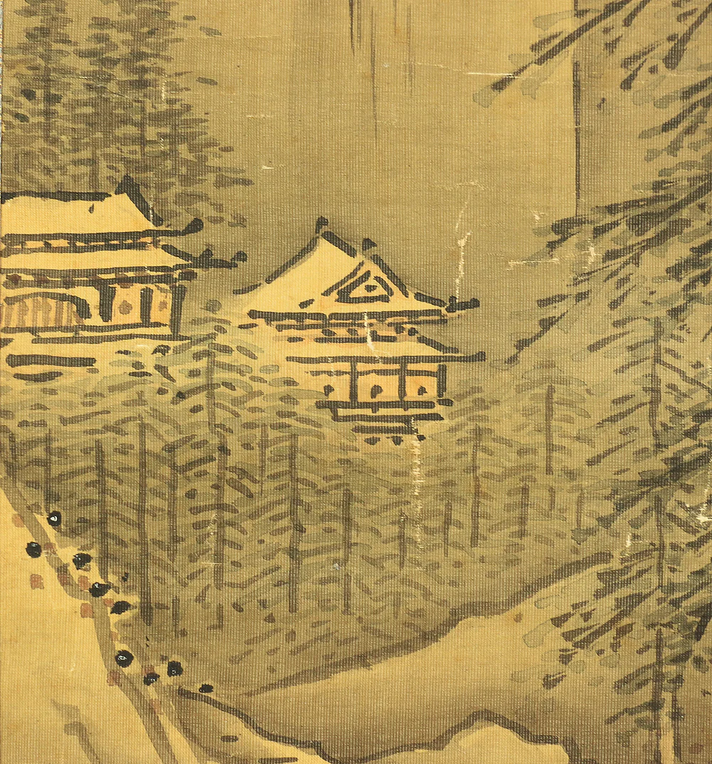 秋月等観 Shugetsu Tokan (active around 1490) Japanese antique art paired kakejiku kakemono wall hanging scrolls / Broken Ink Landscape (Haboku Suiboku Ink Sansui) River Boat Wise Man RB966 - Image 31