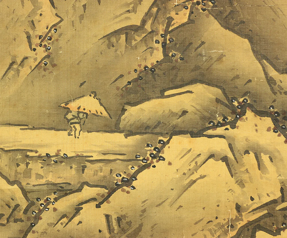 秋月等観 Shugetsu Tokan (active around 1490) Japanese antique art paired kakejiku kakemono wall hanging scrolls / Broken Ink Landscape (Haboku Suiboku Ink Sansui) River Boat Wise Man RB966 - Image 34