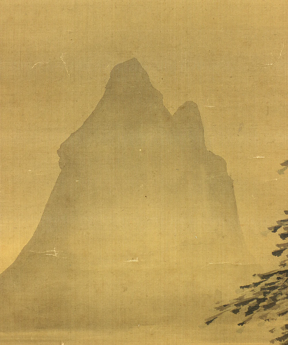 秋月等観 Shugetsu Tokan (active around 1490) Japanese antique art paired kakejiku kakemono wall hanging scrolls / Broken Ink Landscape (Haboku Suiboku Ink Sansui) River Boat Wise Man RB966 - Image 7
