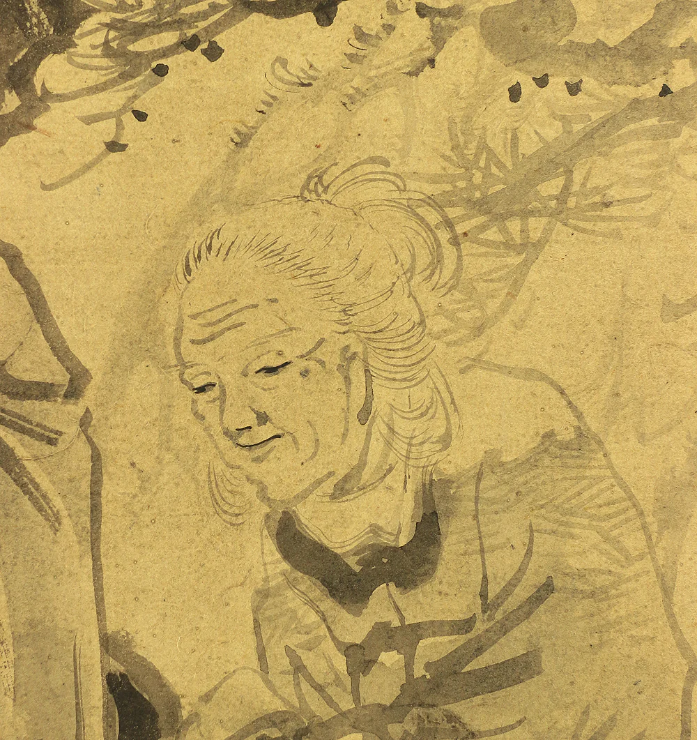 曾我蕭白 Soga Shohaku (1730-1781) Japanese antique art Large kakejiku kakemono wall hanging scroll / Clown who entertains old couple with Career & Box W405 - Image 8