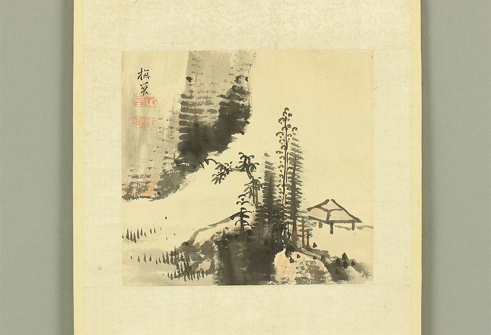 菅井梅関 Subai Baikan (1784-1844) Japanese antique art kakejiku kakemono wall hanging scroll / Arbor Landscape Sansui with Box W931 - Image 3
