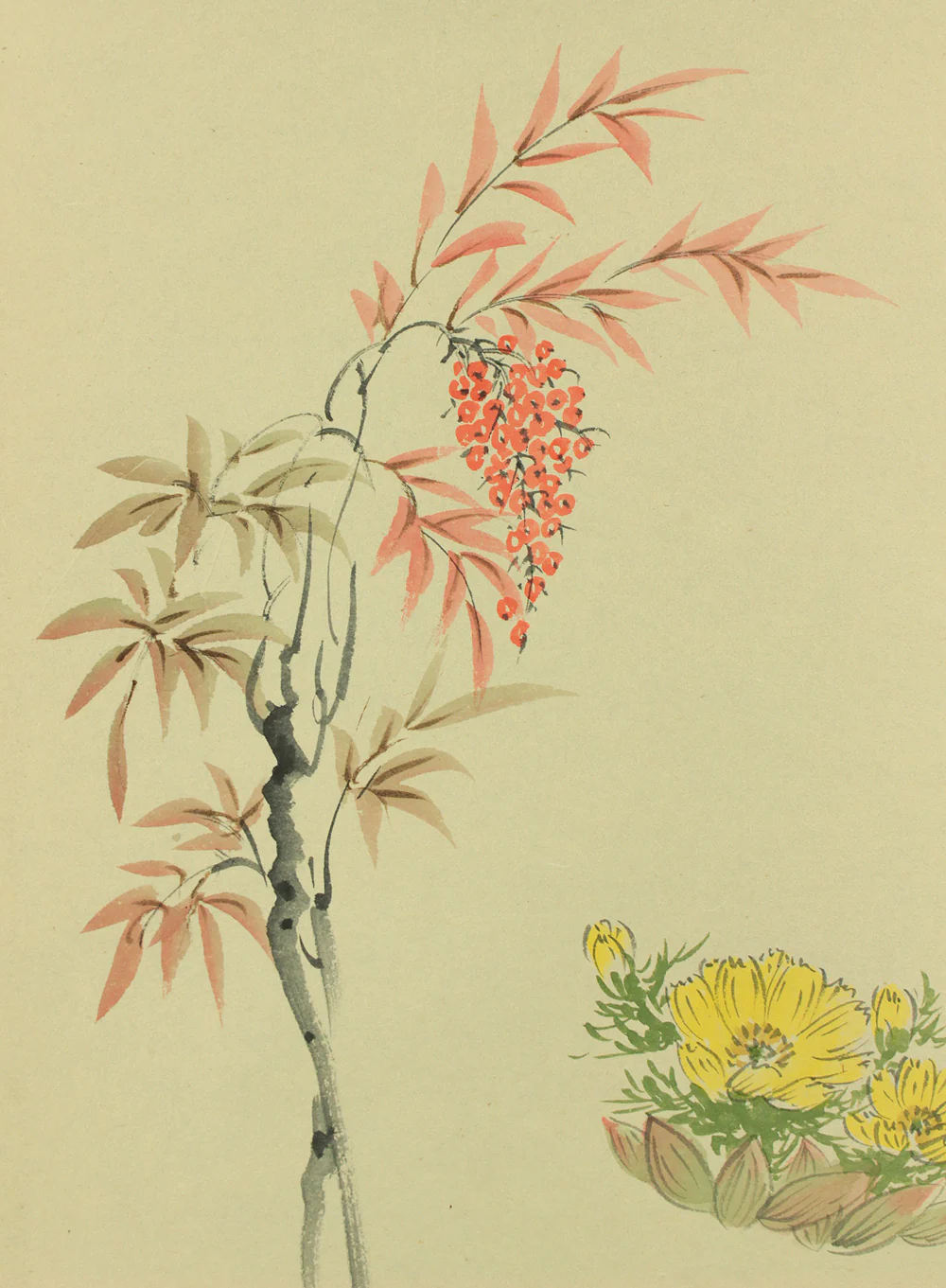 須賀玄道 Suga Gendo (b1919) Daitoku-ji Japanese Zen kakejiku kakemono wall hanging scroll / Nandina, Amur adonis, and Two Sparrows - 福寿 (Long Life and happiness) with Original Box (Tomobako) RD747 - Image 10