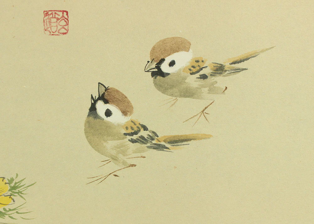 須賀玄道 Suga Gendo (b1919) Daitoku-ji Japanese Zen kakejiku kakemono wall hanging scroll / Nandina, Amur adonis, and Two Sparrows - 福寿 (Long Life and happiness) with Original Box (Tomobako) RD747 - Image 8