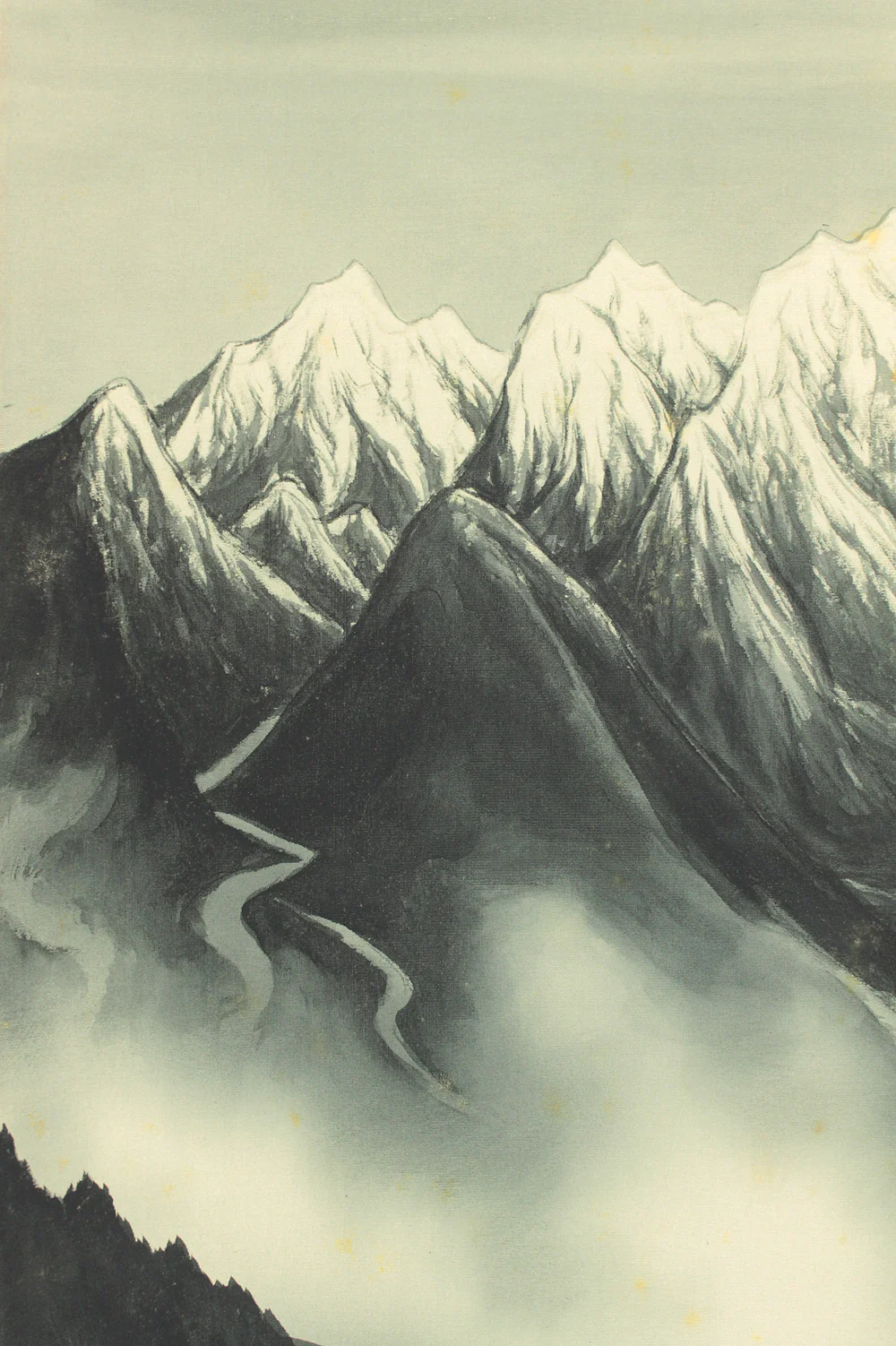 杉原元人 Sugihara Genjin (1912-2009) Japanese art kakejiku kakemono wall hanging scroll / 大正池 Taisho Ike Pond - Waterfall and Misty Landscape with Original Double Box (Tomobako) RD348 - Image 5