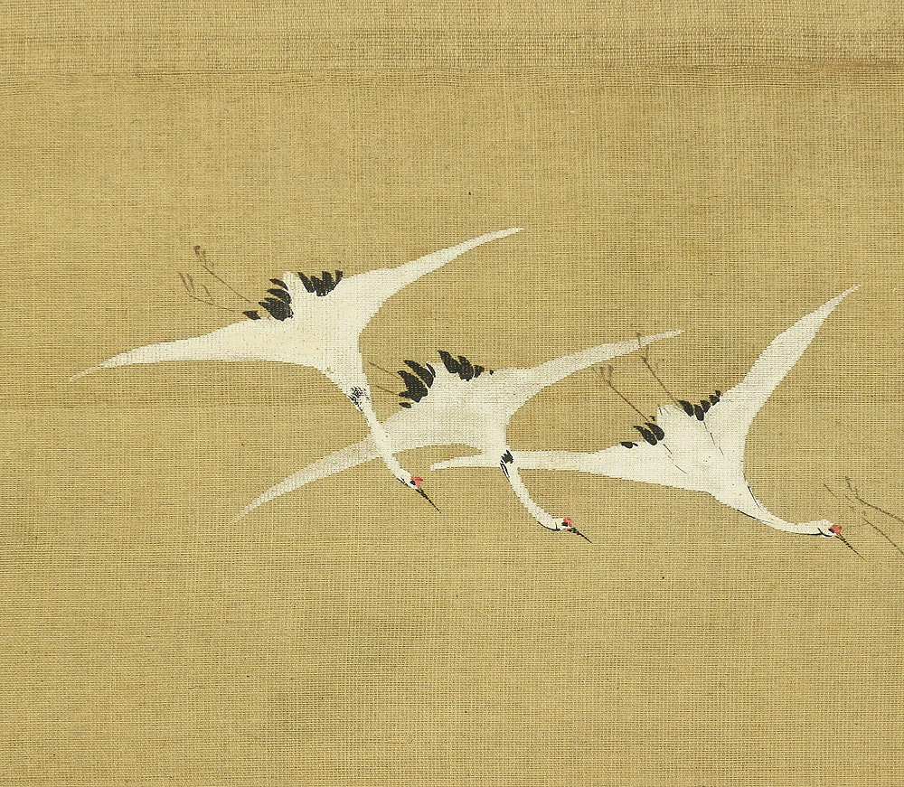 鈴木其一 Suzuki Kiitsu (1796-1858) Japanese antique art kakejiku kakemono wall hanging scroll / Flying Five Cranes, Rising Sun, and Pine with Box RA188 - Image 7