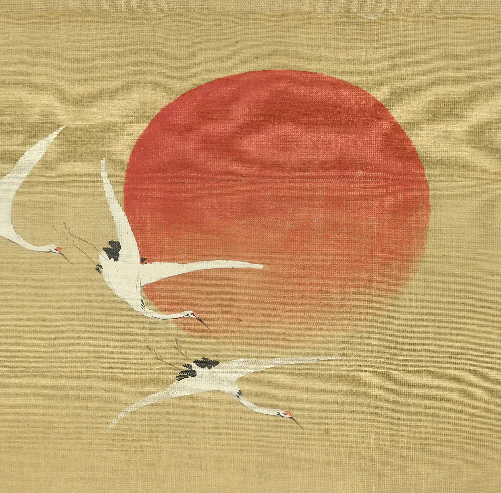 鈴木其一 Suzuki Kiitsu (1796-1858) Japanese antique art kakejiku kakemono wall hanging scroll / Flying Five Cranes, Rising Sun, and Pine with Box RA188 - Image 8