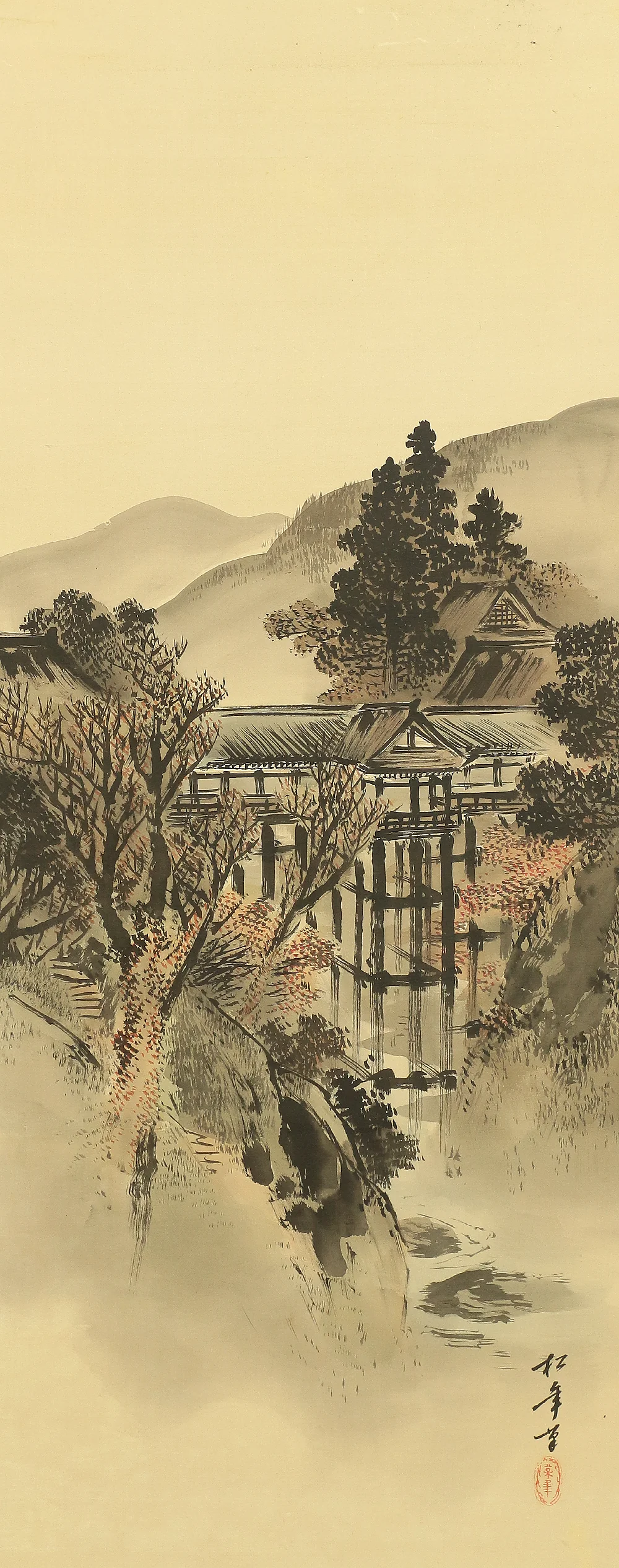 鈴木松年 Suzuki Shonen (1848-1918) Gold Leaf Framed Byobu Folding Screen Room divider 6 panels / 'Seasonal Kyoto Scenery - Gozan no Okuribi, Kiyomizudera temple, Kinkaku-ji' VA249 - Image 20