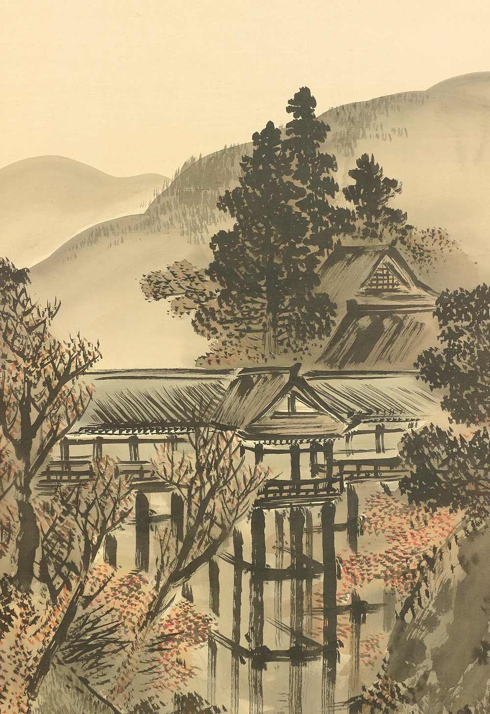 鈴木松年 Suzuki Shonen (1848-1918) Gold Leaf Framed Byobu Folding Screen Room divider 6 panels / 'Seasonal Kyoto Scenery - Gozan no Okuribi, Kiyomizudera temple, Kinkaku-ji' VA249 - Image 21