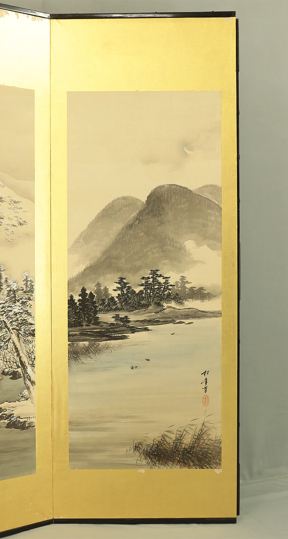 鈴木松年 Suzuki Shonen (1848-1918) Gold Leaf Framed Byobu Folding Screen Room divider 6 panels / 'Seasonal Kyoto Scenery - Gozan no Okuribi, Kiyomizudera temple, Kinkaku-ji' VA249 - Image 30