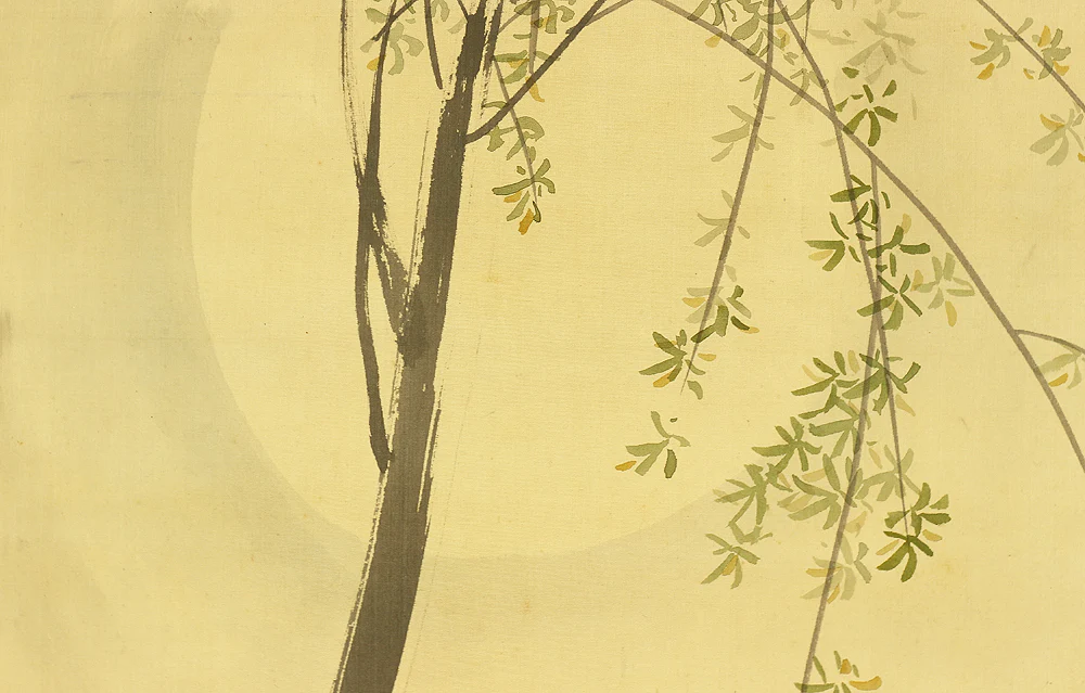 鈴木松年 Suzuki Shonen (1848-1918) Japanese antique art kakejiku kakemono wall hanging scroll / Moonlit Night, Crow under Willow Tree RB338 - Image 6