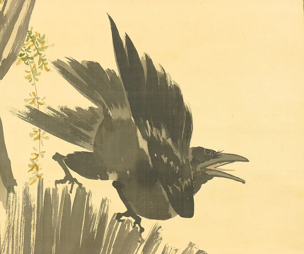 鈴木松年 Suzuki Shonen (1848-1918) Japanese antique art kakejiku kakemono wall hanging scroll / Moonlit Night, Crow under Willow Tree RB338 - Image 8