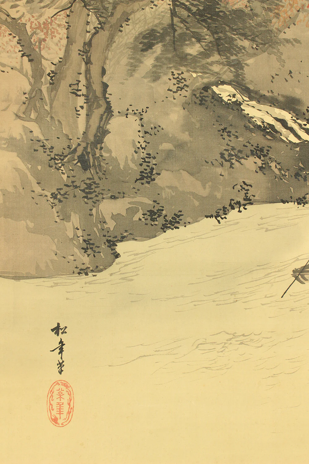 鈴木松年 Suzuki Shonen (1848-1918) Japanese art kakejiku kakemono wall hanging scroll / Autumn Landscapes River Boat with Box RC144 - Image 10
