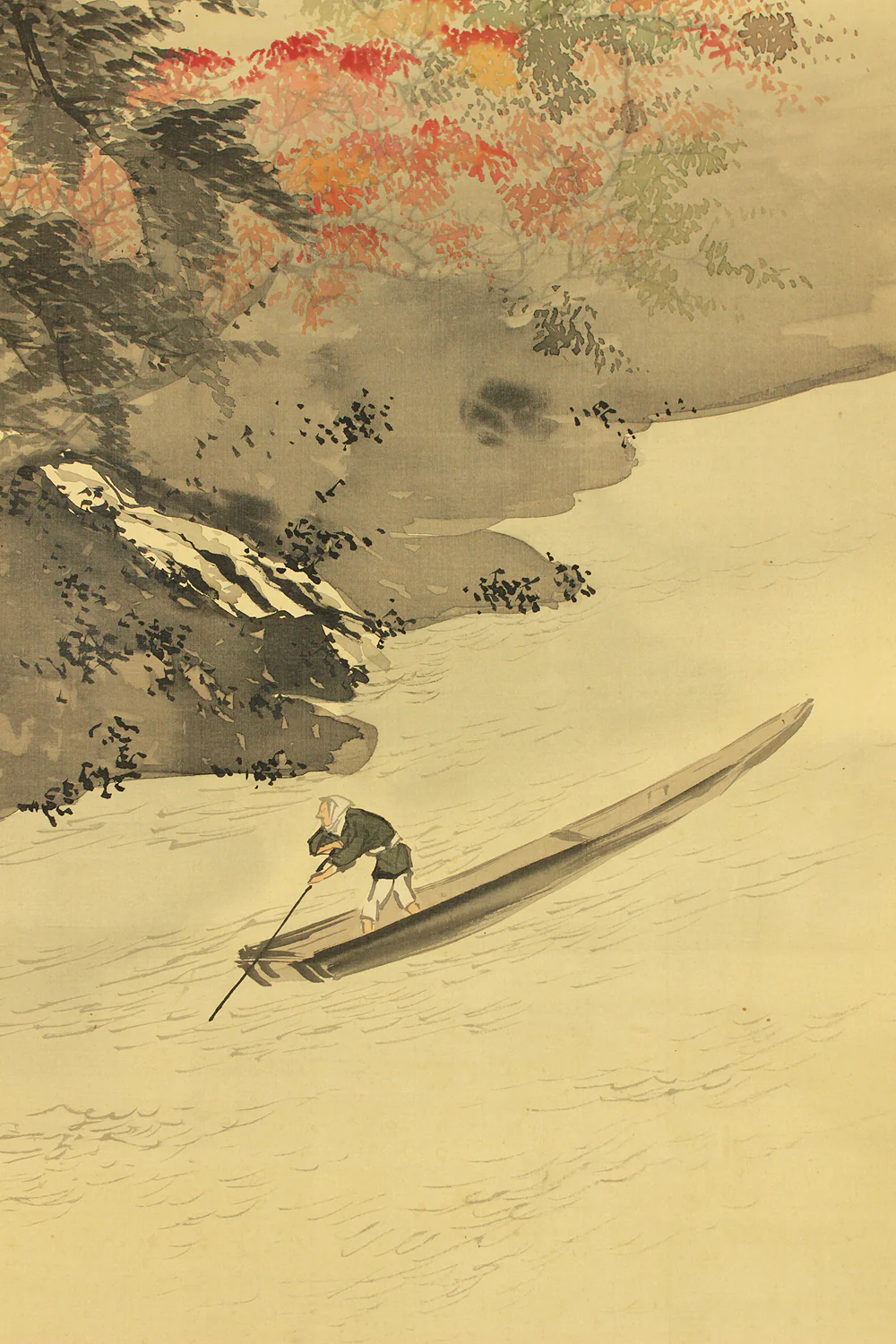 鈴木松年 Suzuki Shonen (1848-1918) Japanese art kakejiku kakemono wall hanging scroll / Autumn Landscapes River Boat with Box RC144 - Image 8
