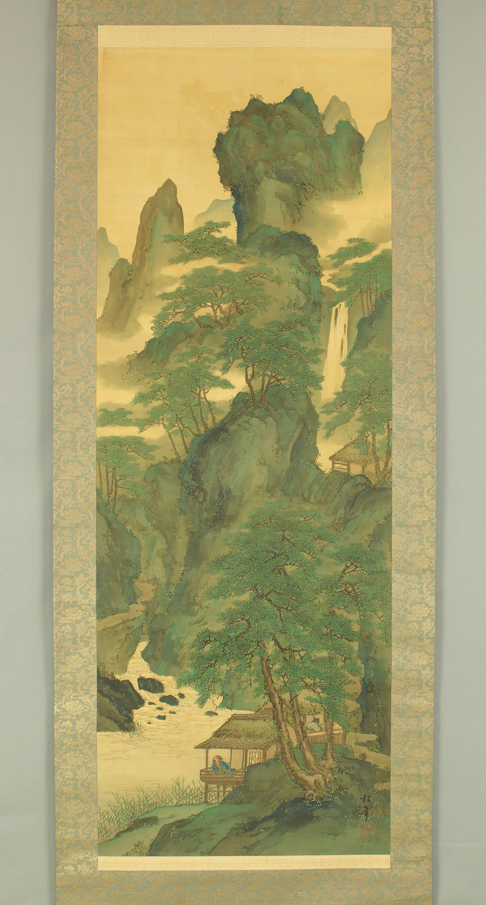 鈴木松年 Suzuki Shonen (1848-1918) Japanese art kakejiku kakemono wall hanging scroll / Landscapes Waterfalls and River with Original Double Box (Tomobako) RD246