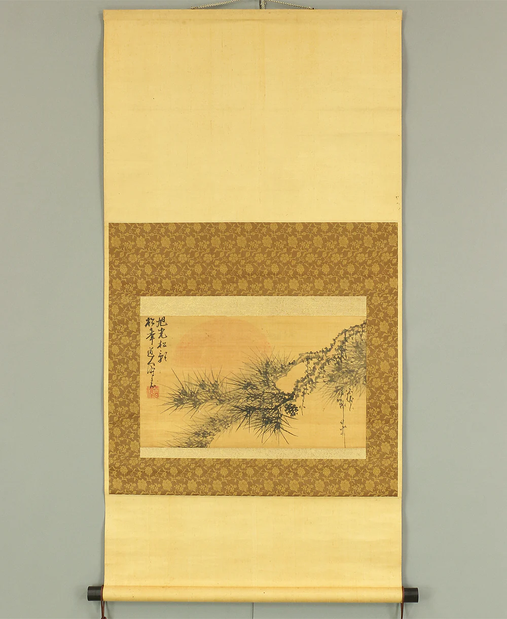 鈴木松年 Suzuki Shonen (1848-1918) Japanese art kakejiku kakemono wall hanging scroll / Rising Sun and Pine Tree with Box RB552 - Image 2